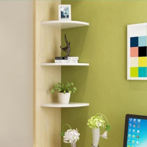 3Pcs Floating White Corner Shelf Shelves Wooden Wall Storage Unit Bedroom(Modern Style shelfs)