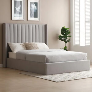 Atticus Double Grey Faux Wool Ottoman Bed